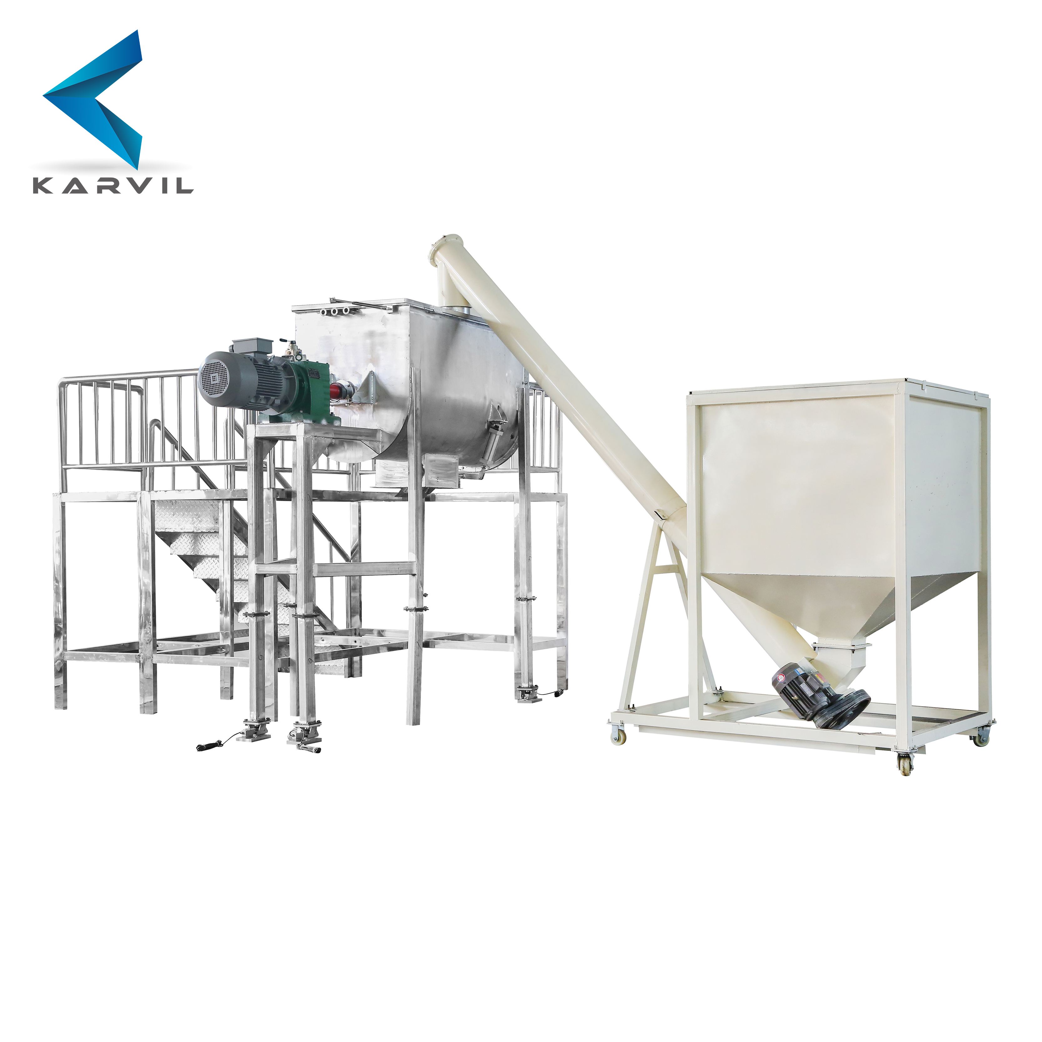 1000L Horizontal Ribbon Mixer Machine with Square Hopper and Feeder